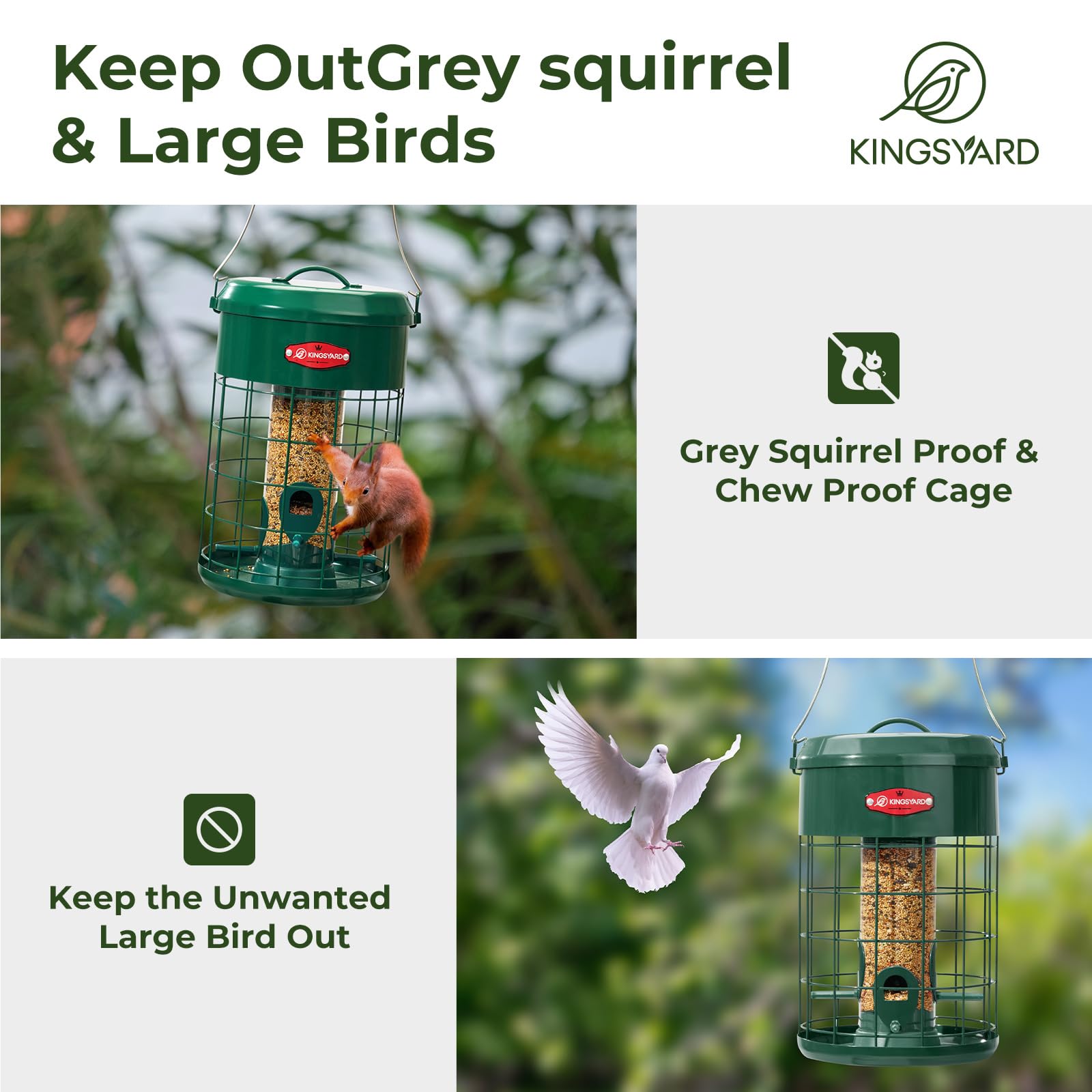 Kingsyard feeder's drainage holes prevent pooling and protect seed quality