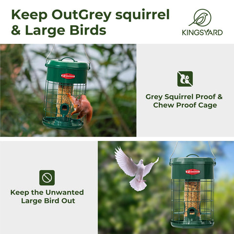 Kingsyard feeder's drainage holes prevent pooling and protect seed quality