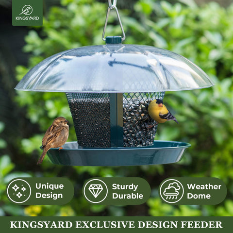 Kingsyard bird feeder dual compartments separate seeds for diverse visiting birds