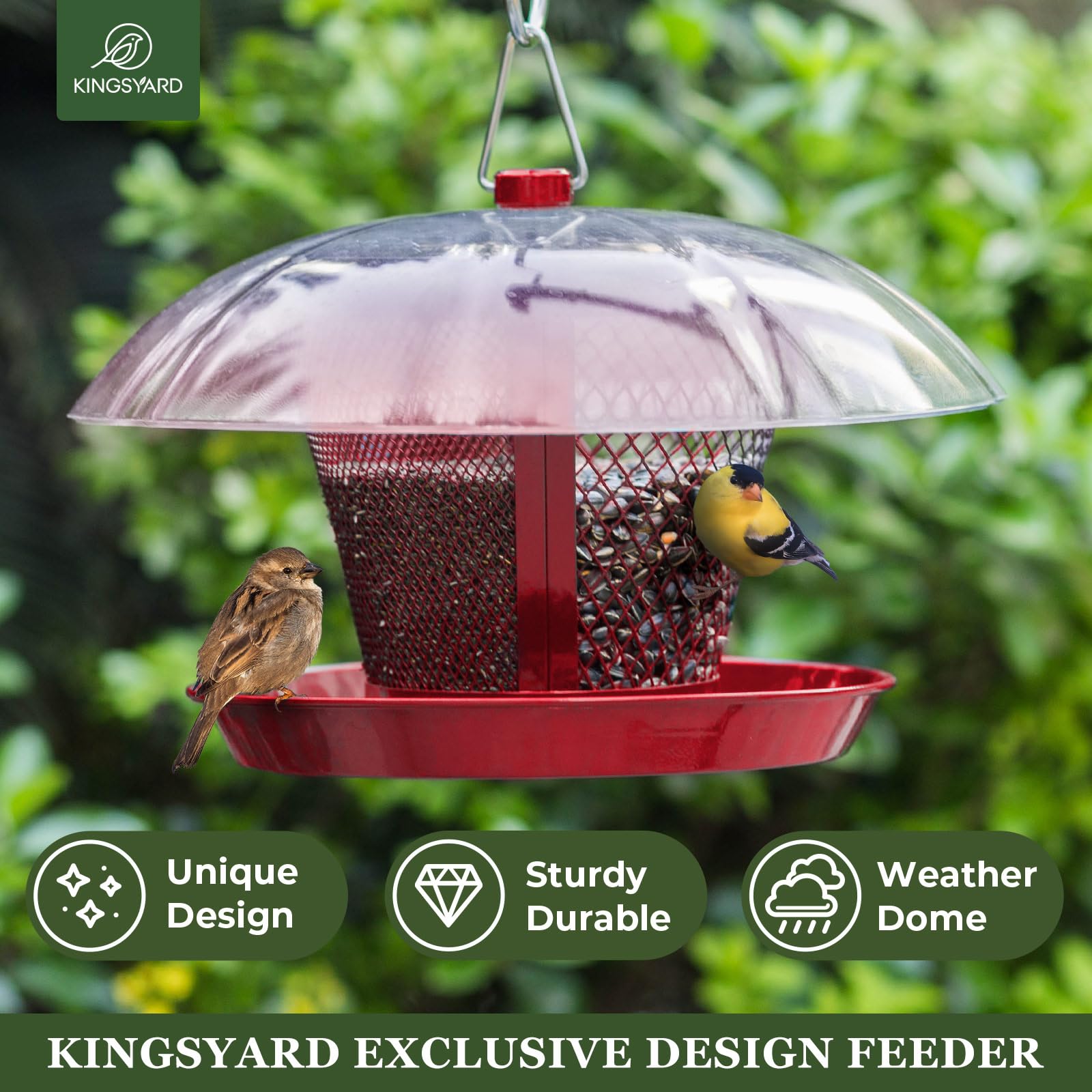 Kingsyard dual-compartment feeder keeps seeds separated for harmony