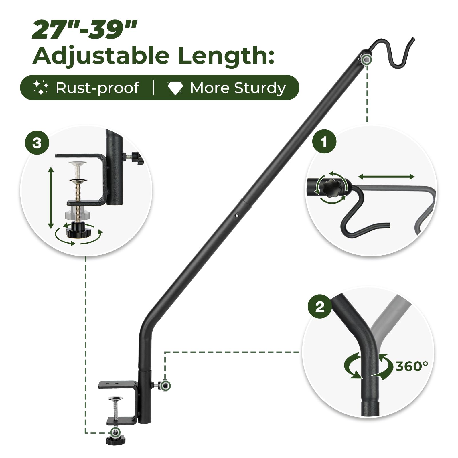 Kingsyard bird feeder hook for deck-friendly feeding arrangements