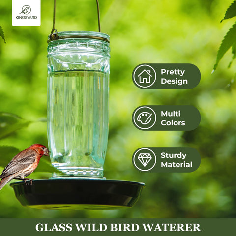 Kingsyard bird feeder with metal hanging base on a garden fence.