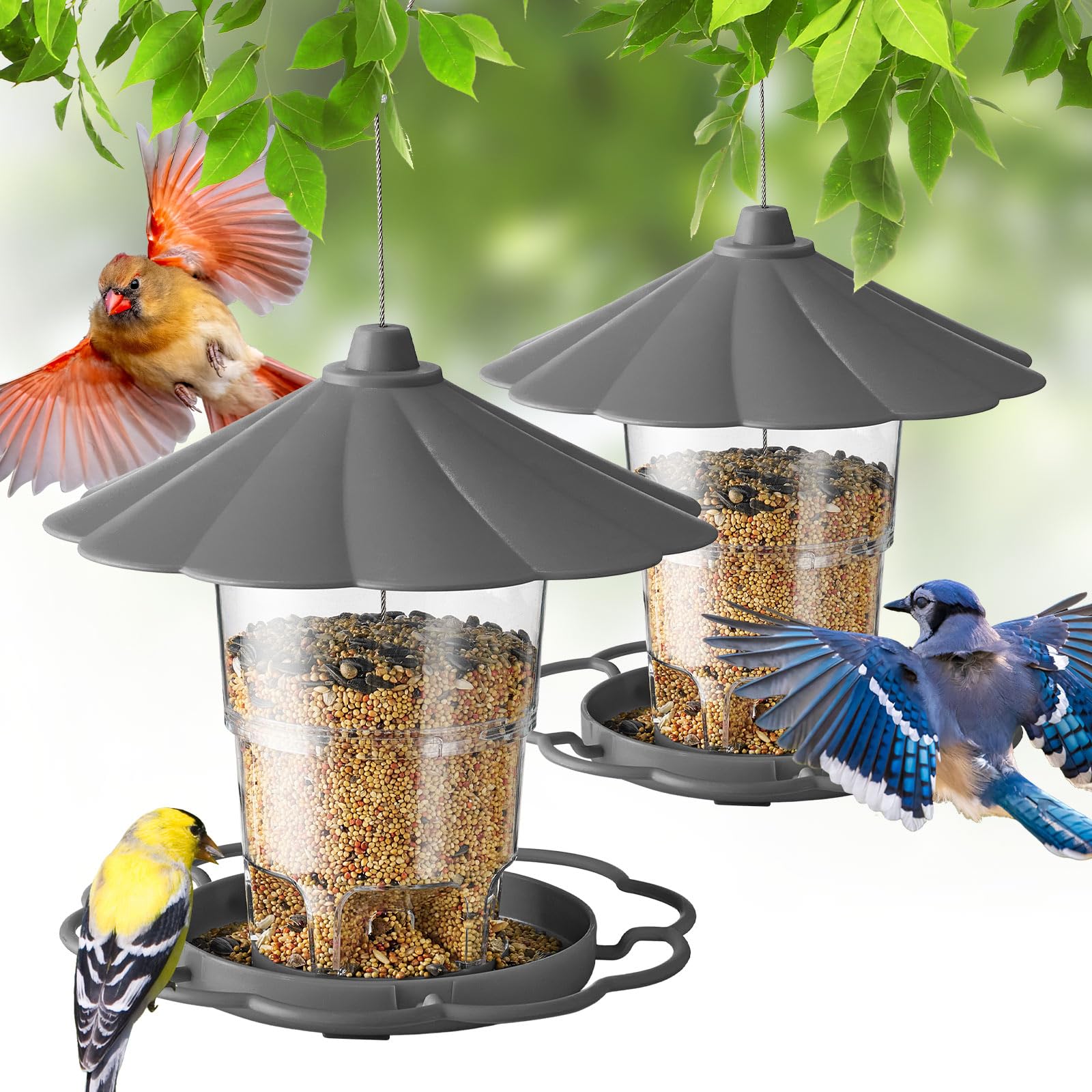 Kingsyard bird feeder outdoor hanging grey shows weather resistance for year-round viewing