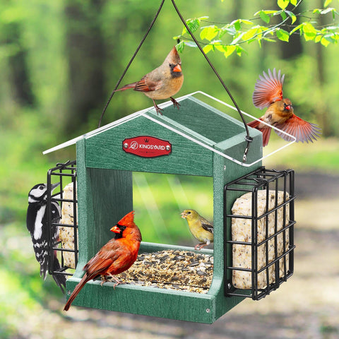 Kingsyard outdoor hanging bird feeder with clear panels and ample capacity for multiple birds.