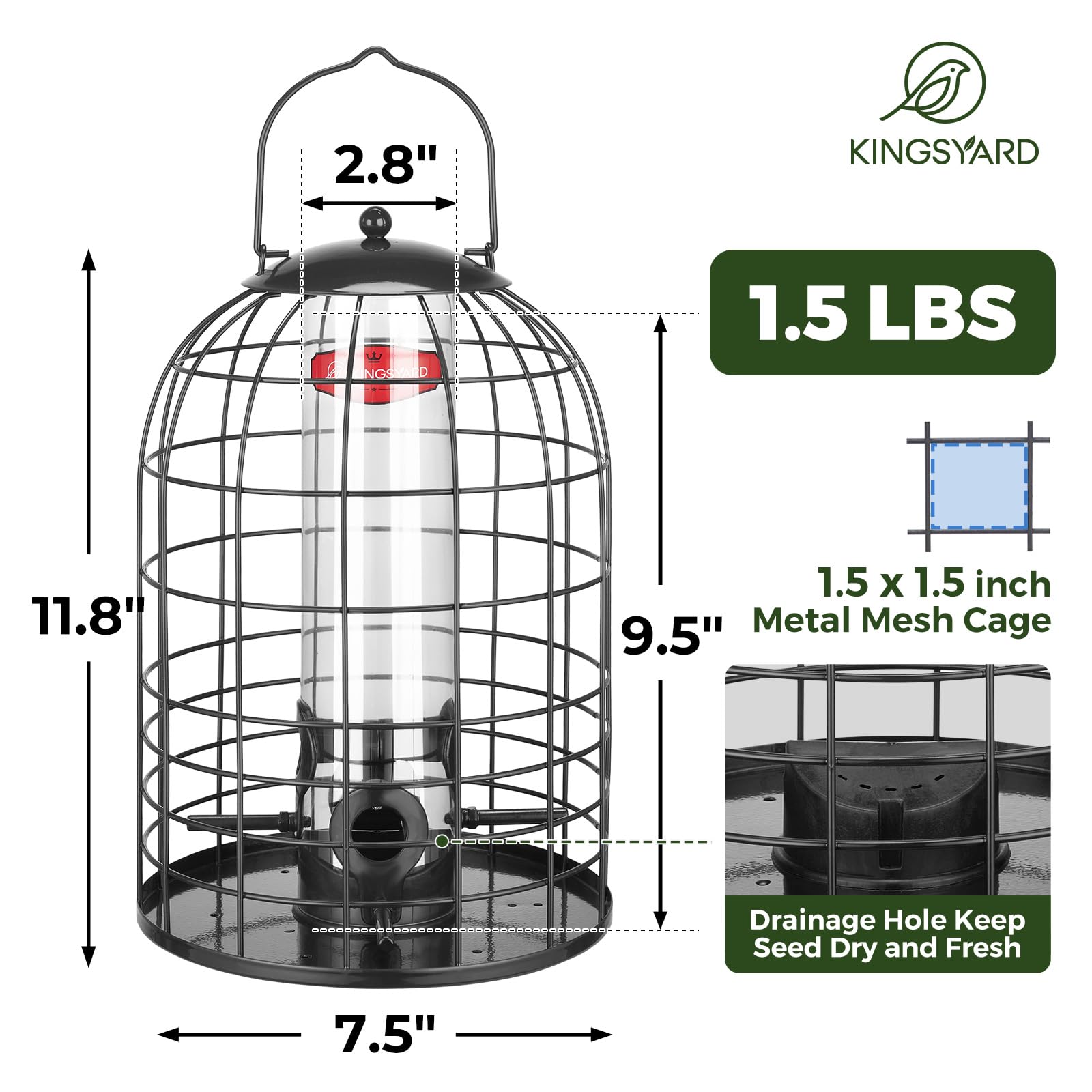 Kingsyard outdoors bird feeder with rainproof top keeps seeds dry