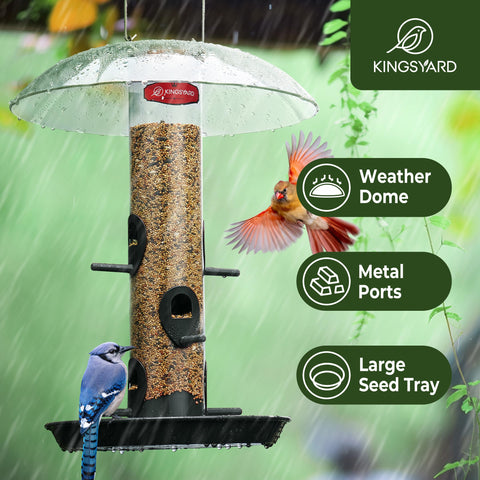 Kingsyard bird feeder removable tray highlights easy cleaning and quick refills.