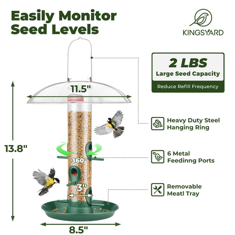 Kingsyard bird feeder with squirrel-baffle helps keep seeds safe from nibbling.