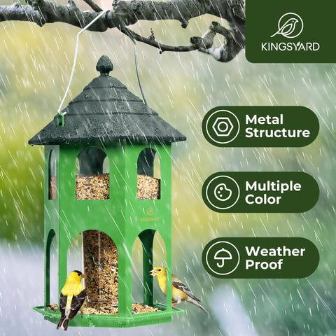 Kingsyard squirrel-proof bird feeder design helps protect seeds from pests.