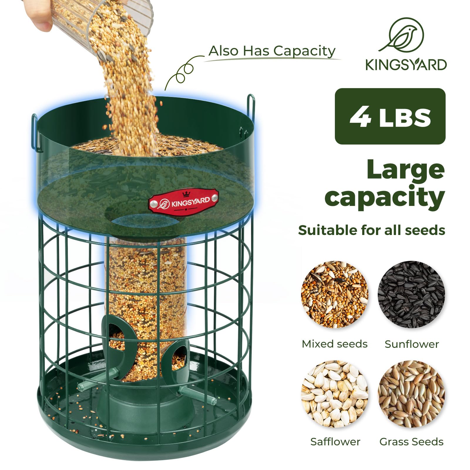 Kingsyard bird feeder with storage chamber keeps seeds ready for extended viewing