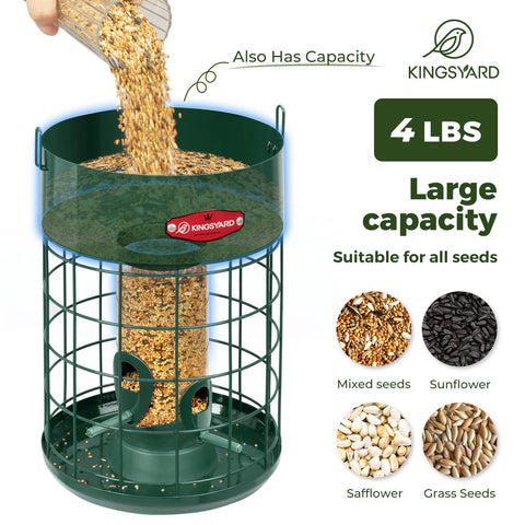 Kingsyard bird feeder with storage chamber keeps seeds ready for extended viewing