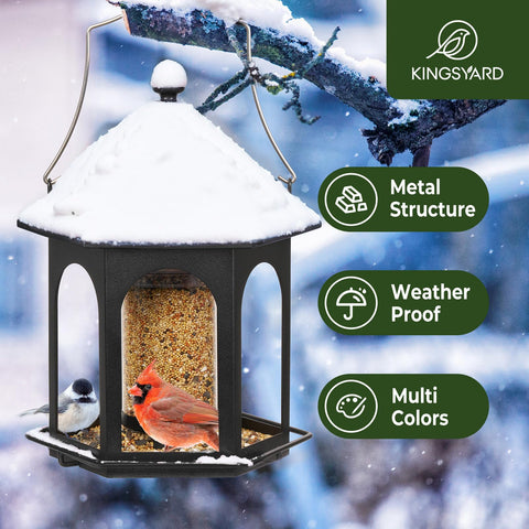 Kingsyard black metal bird feeder invites cardinals, finches, and bluebirds to your yard