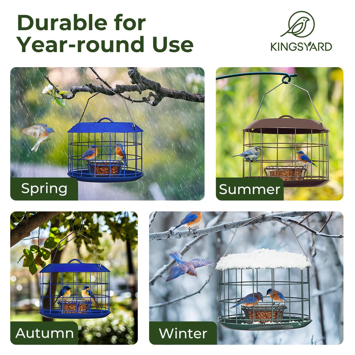 Kingsyard Bluebird Feeder with drainage tray prevents water buildup, keeping food dry