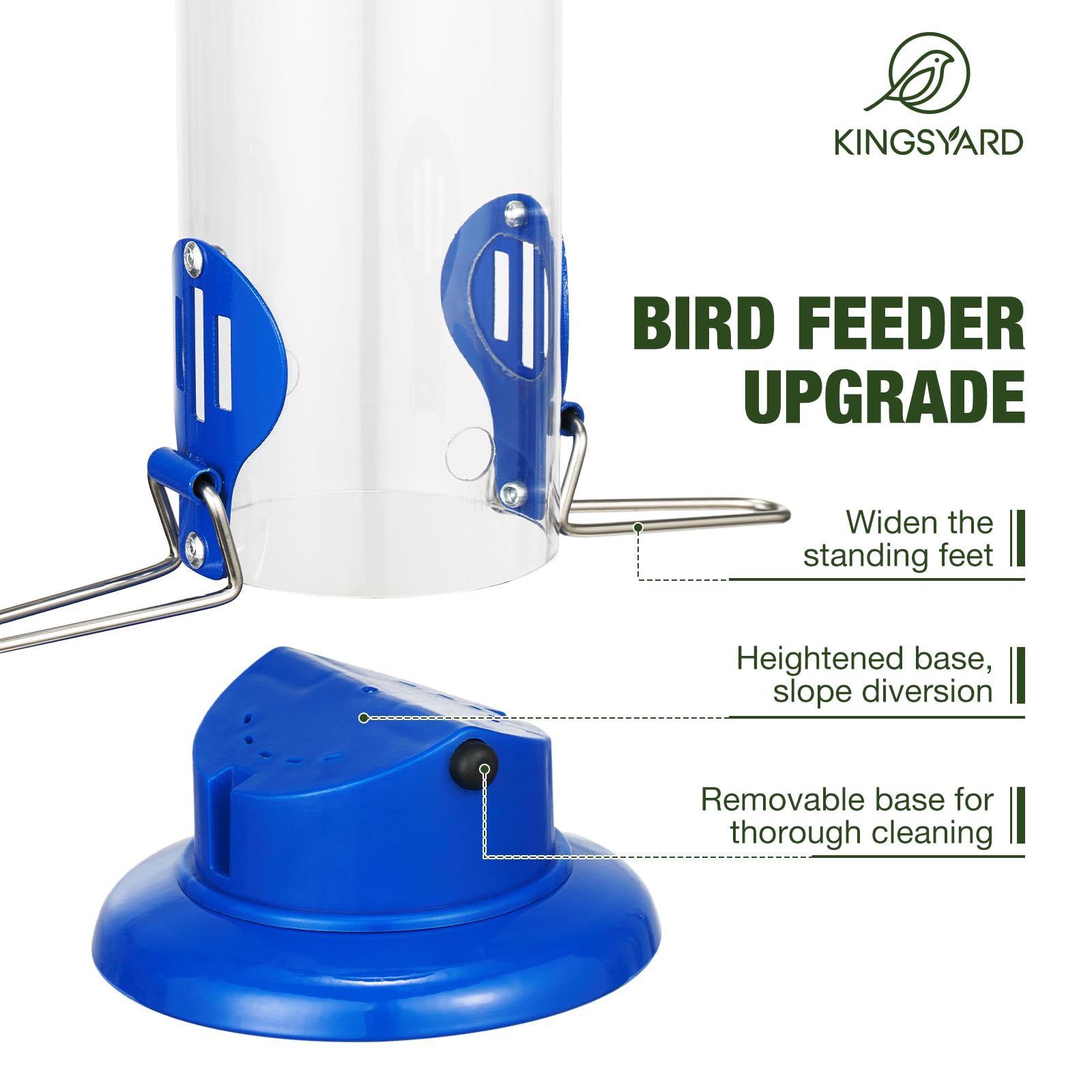 Kingsyard Bluebird Feeder with mealworm port and clear compartments for monitoring.