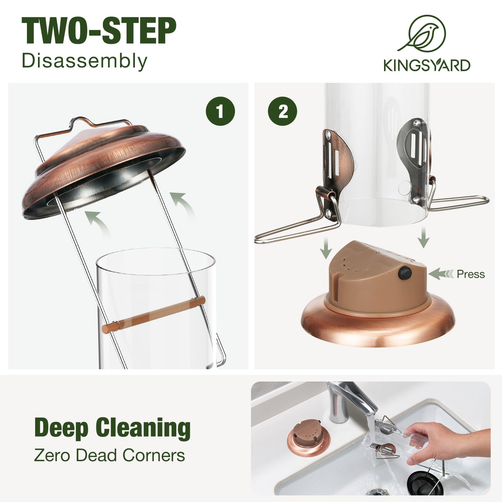 Removable base of Kingsyard feeder enables thorough cleaning