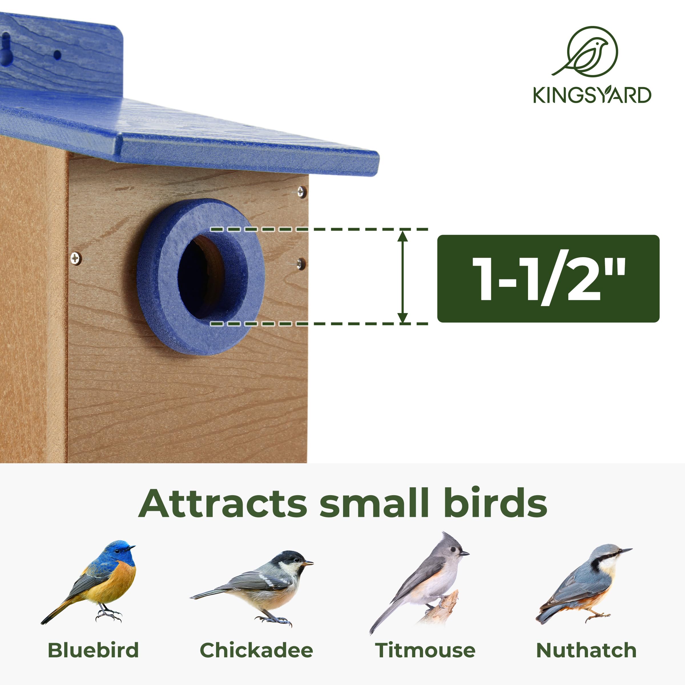 Kingsyard recycled-plastic nesting box offers durable year-round outdoor use.