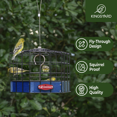 Kingsyard caged bird feeder bluebird mealworm access with secure metal mesh housing.