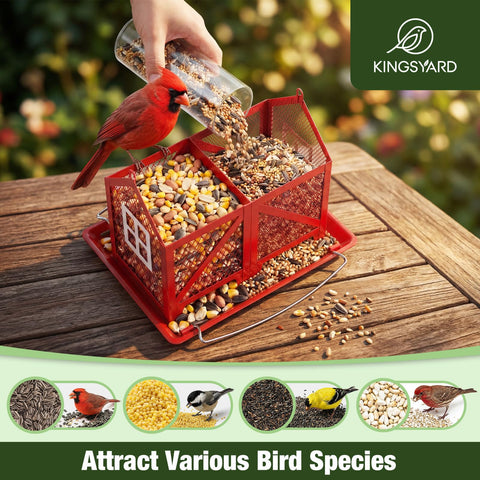 Kingsyard feeder attracts cardinal, chickadee, and finch with mesh grip and built-in tray