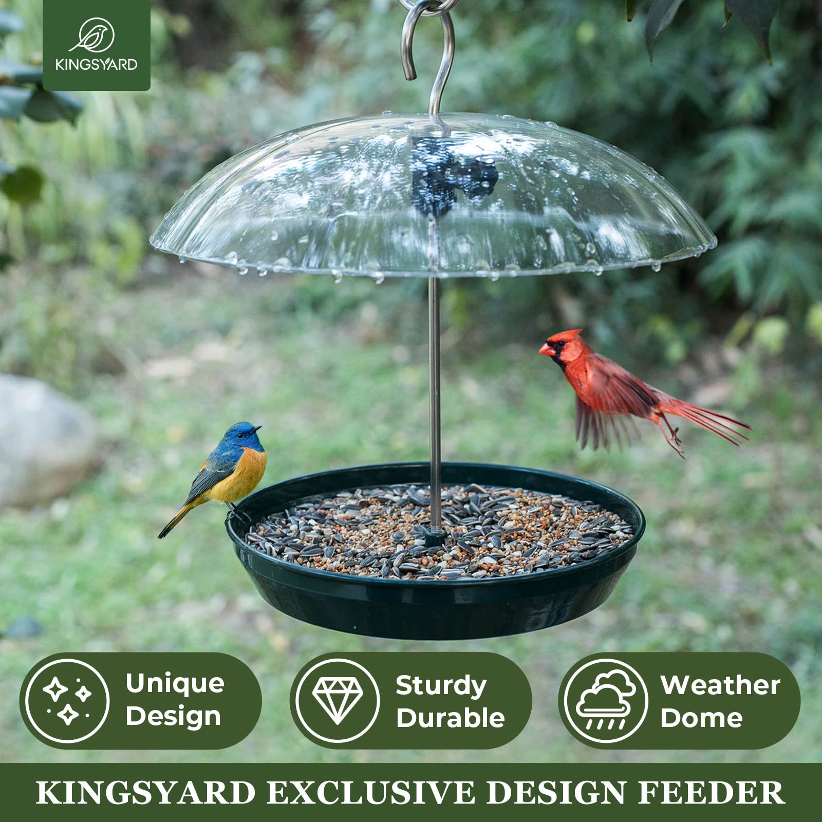 Kingsyard clear rain-proof dome over seed tray for all-weather feeding