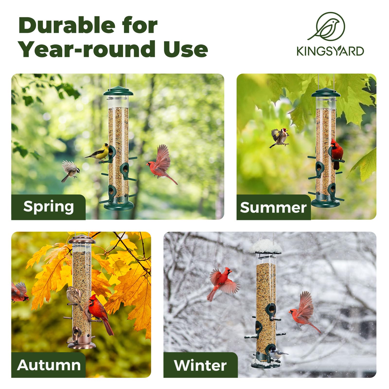 Kingsyard clear seed tube lets you monitor levels at a glance.