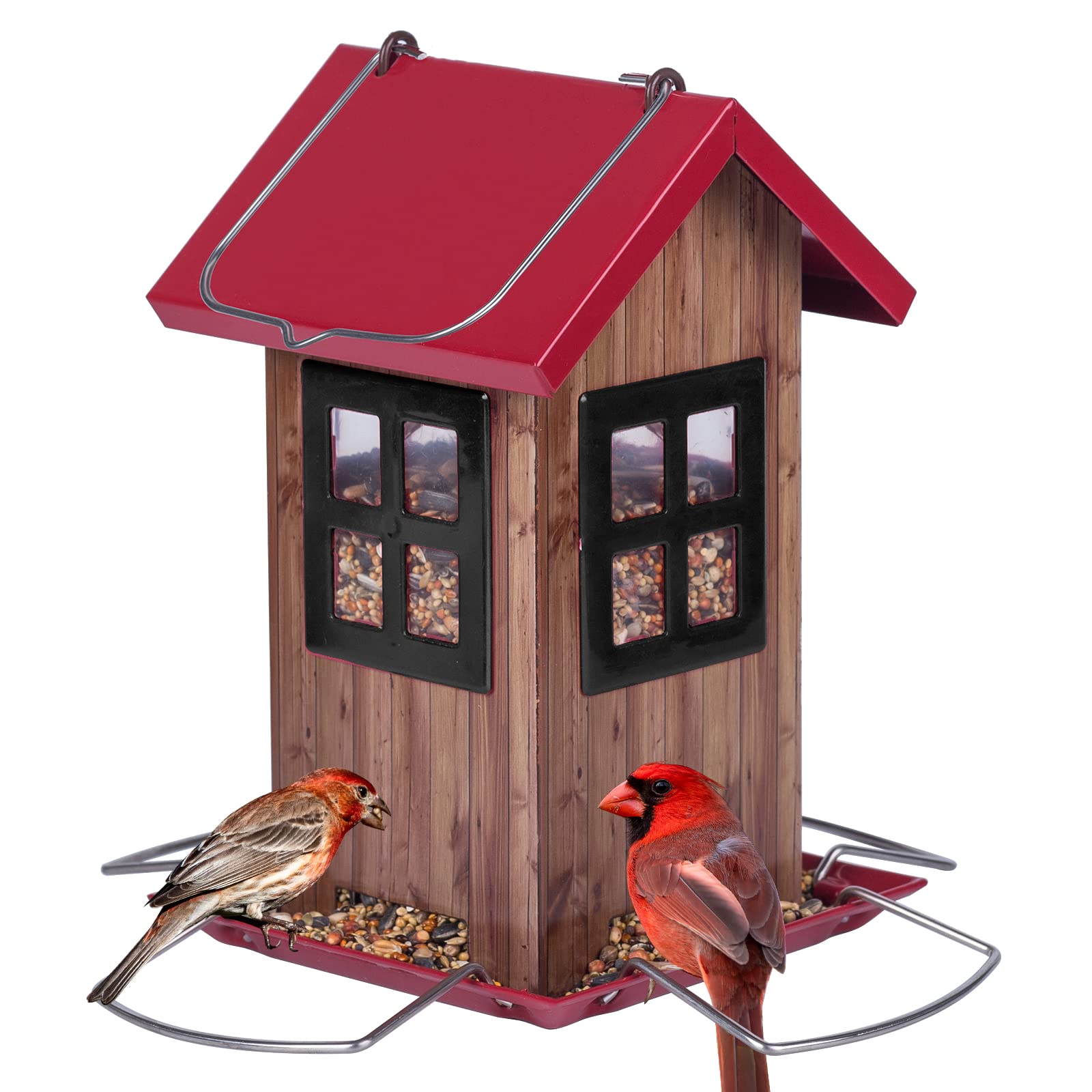 Kingsyard cute bird house feeder outdoors with four ports for bird watching