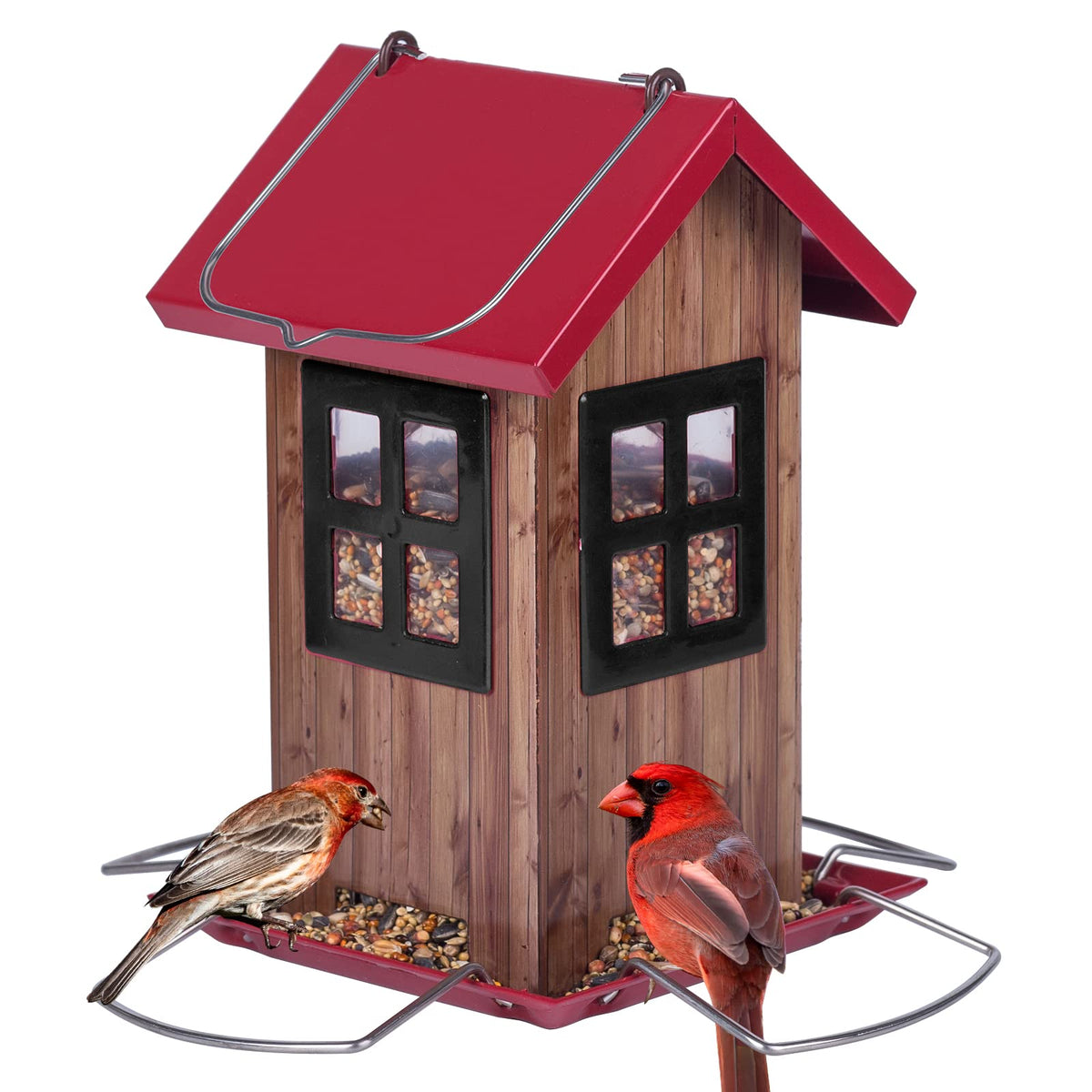 Kingsyard cute bird house feeder outdoors with four ports for bird watching
