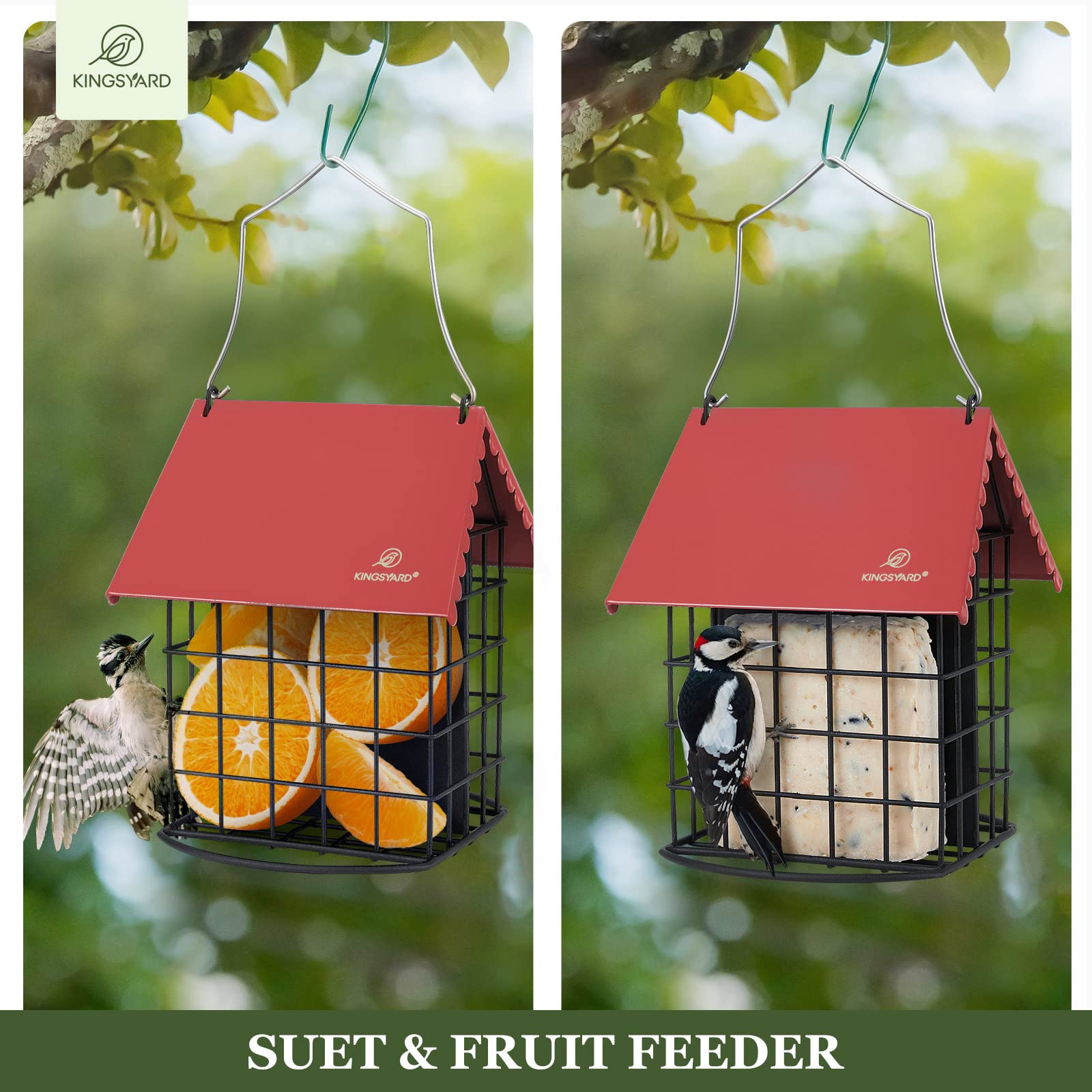 Kingsyard Double Suet Feeder's removable roof enables quick refills