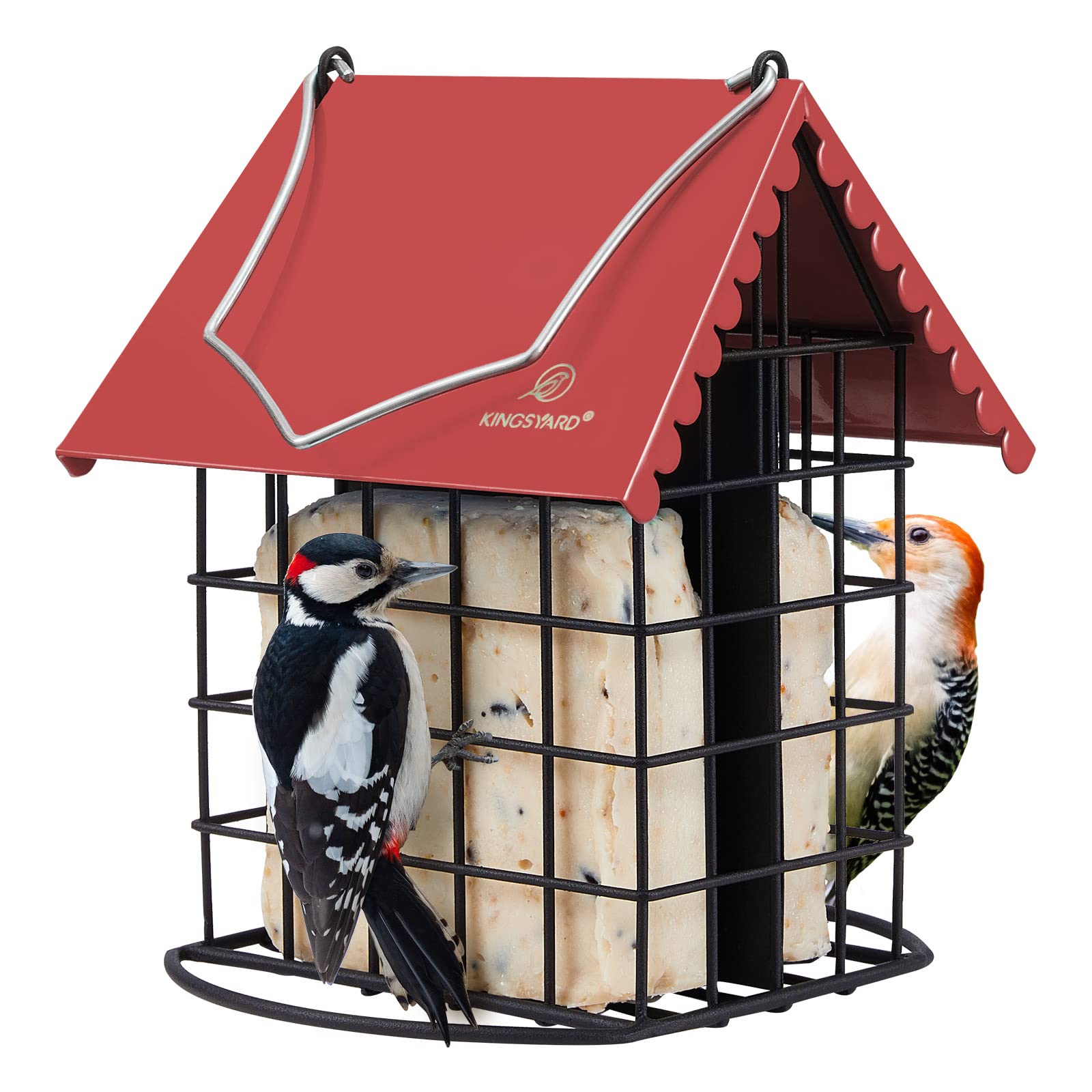 Kingsyard Double Suet Feeder with weatherproof roof keeps suet dry for birds