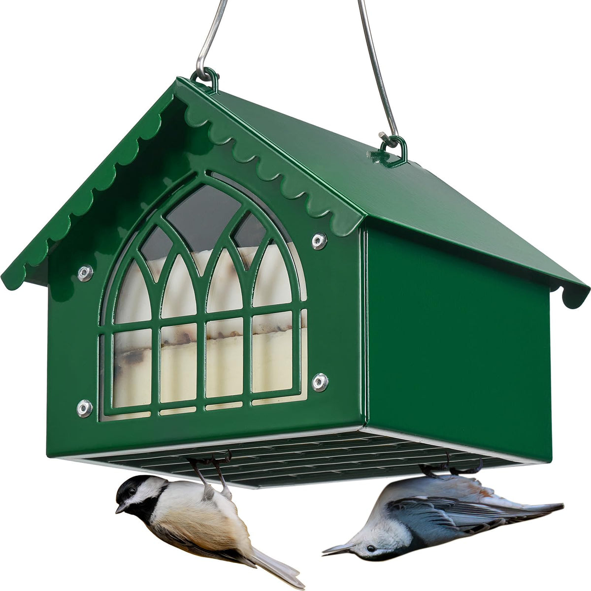 Kingsyard double upside-down suet feeder in use, ideal for woodpeckers and nuthatches.