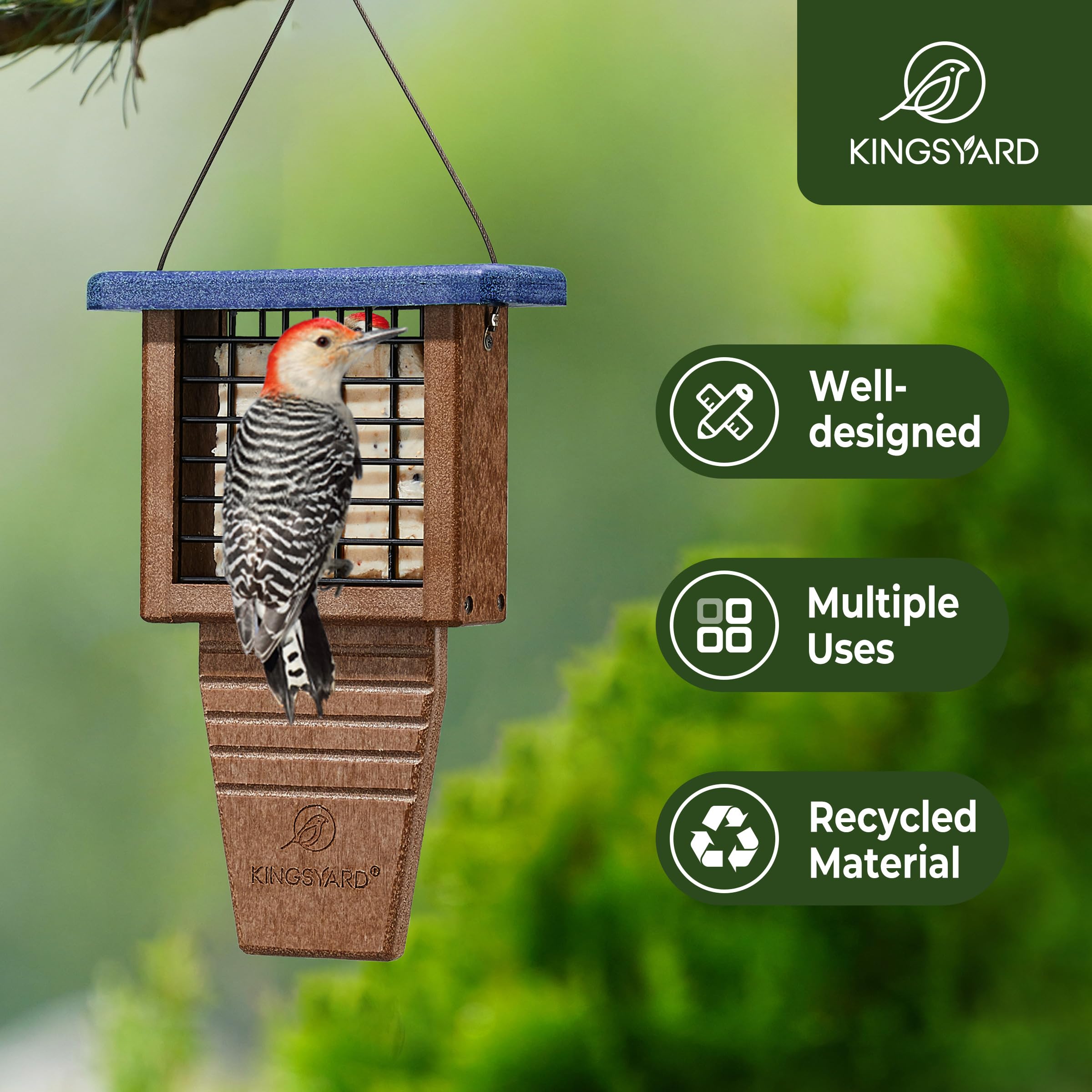Kingsyard dual-sided mesh suet feeder enables birds to feed from both sides
