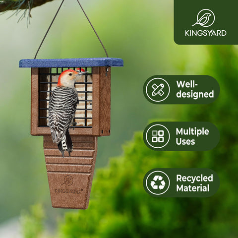Kingsyard dual-sided mesh suet feeder enables birds to feed from both sides