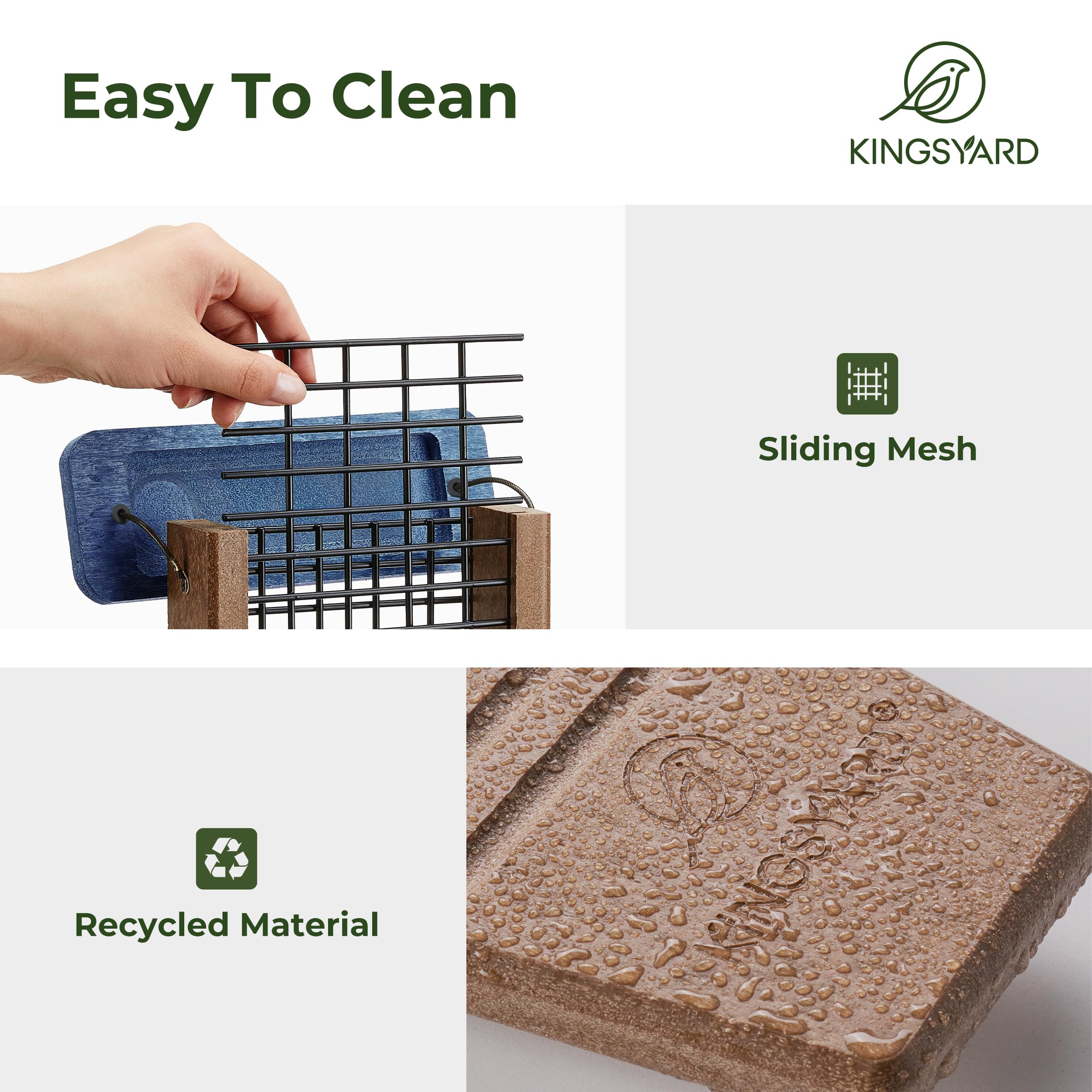 Kingsyard durable recycled plastic feeder resists water and cleans easily