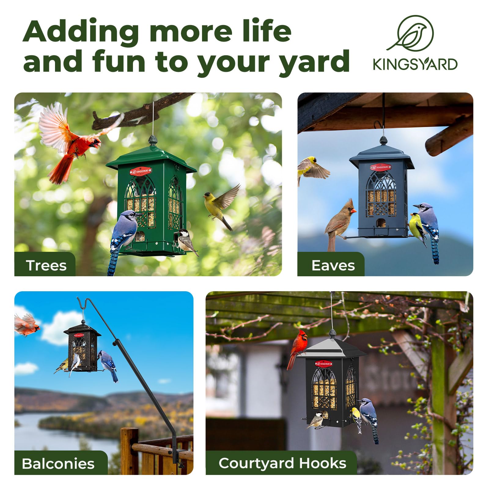 Kingsyard easy-fill design supports quick seed replenishment during outdoor birdwatching.