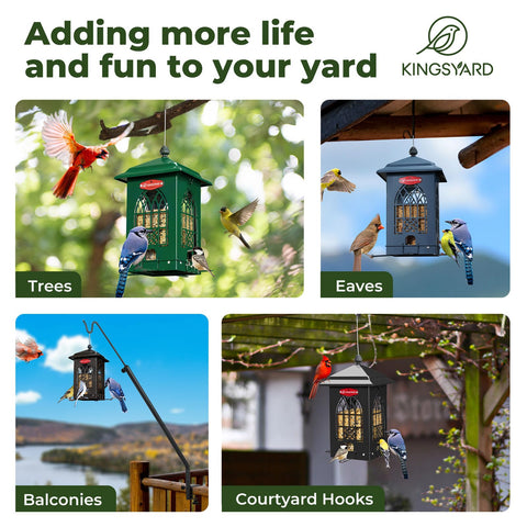 Kingsyard easy-fill design supports quick seed replenishment during outdoor birdwatching.