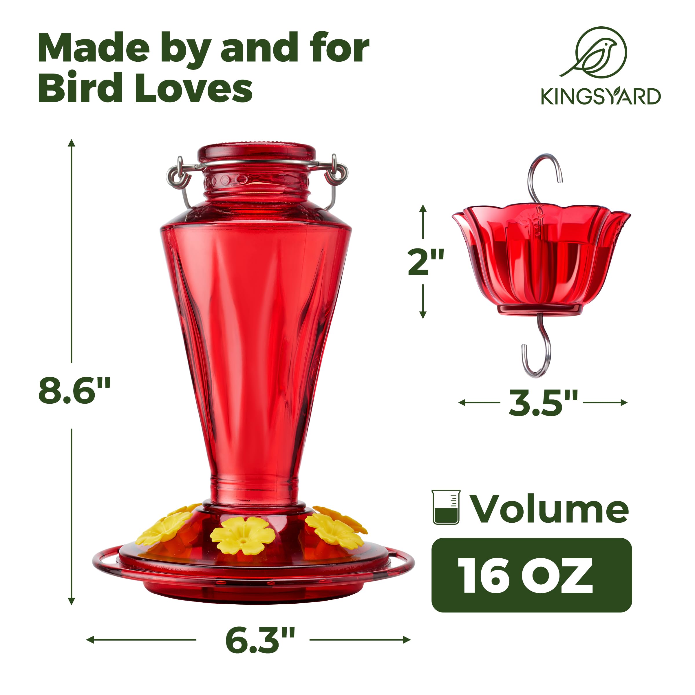 Kingsyard easy-fill and easy-clean glass feeder for quick maintenance.