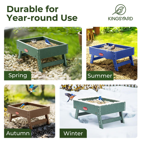 Kingsyard elevated feeding tray reduces moisture and seed clumping.