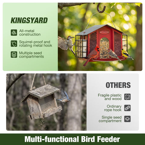 Extended perch design accommodates both large and small birds, reducing feeding conflicts.