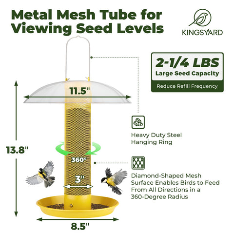 Kingsyard Finch Bird Feeder mesh tube attracts goldfinches and other clinging birds.