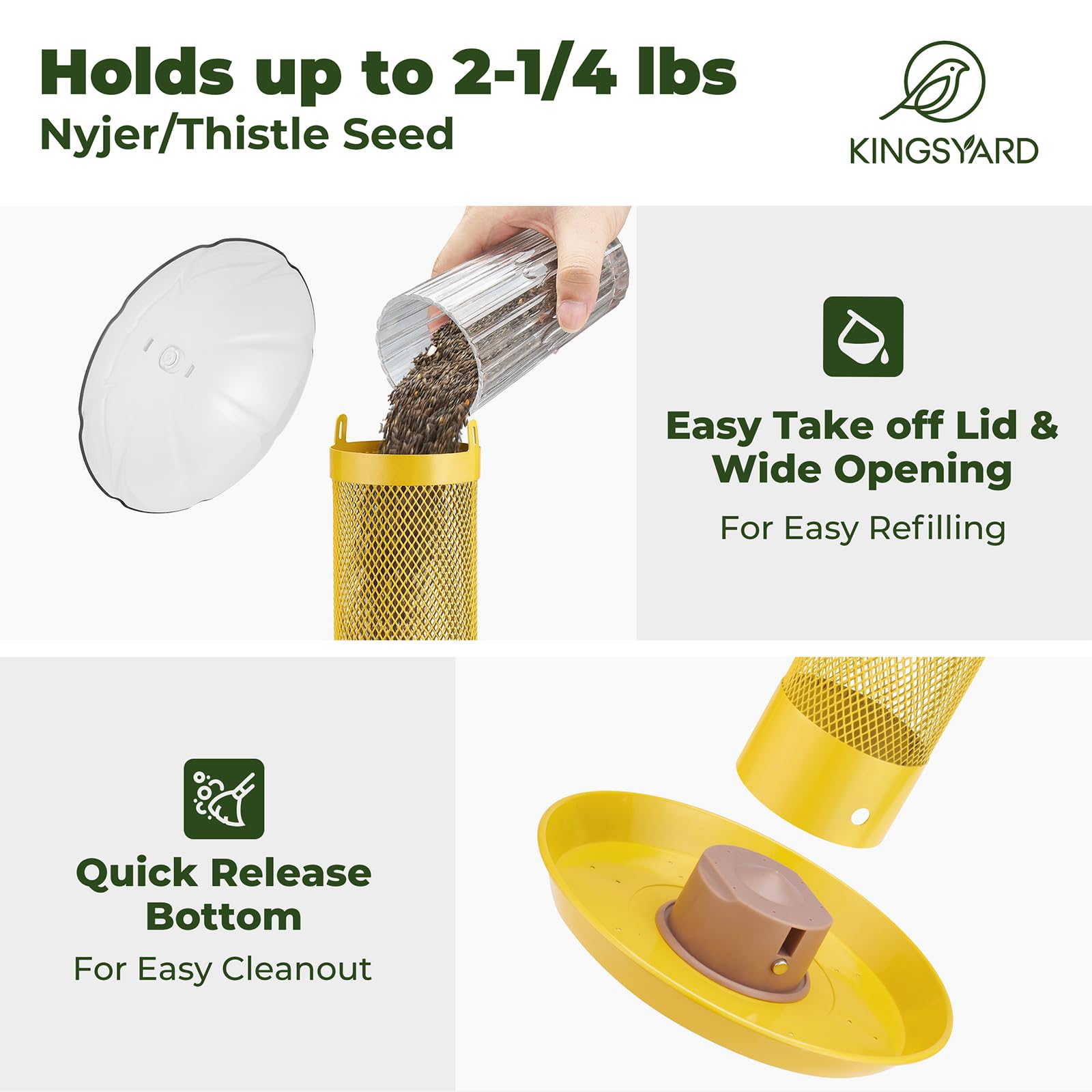 Kingsyard Finch Bird Feeder Nyjer seed option keeps feeding clean and accessible.