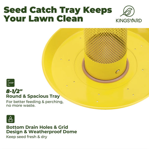 Kingsyard Finch Bird Feeder seed-saving tray reduces waste and keeps seed fresh.