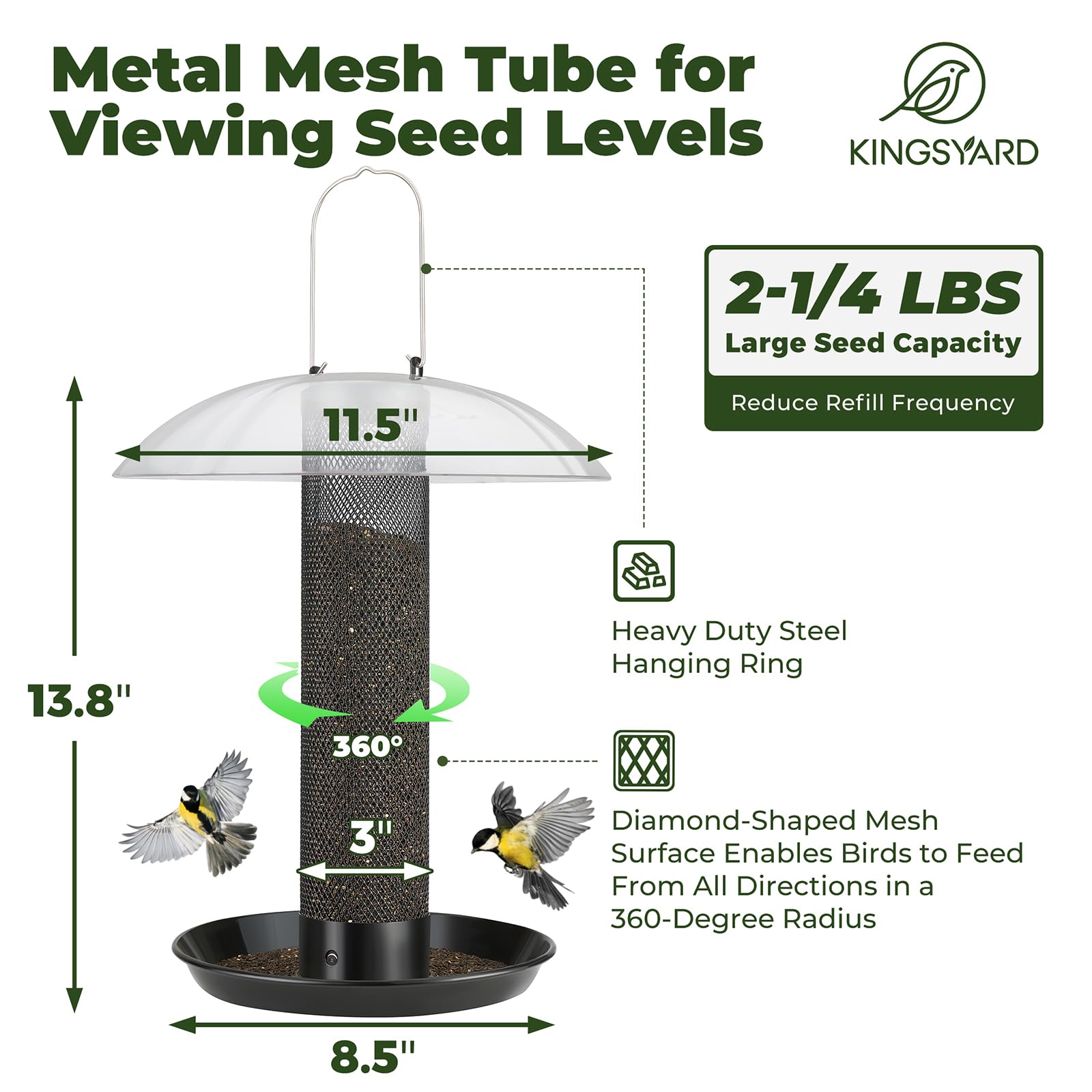 Kingsyard Finch Feeder mesh tube supports natural feeding from all angles