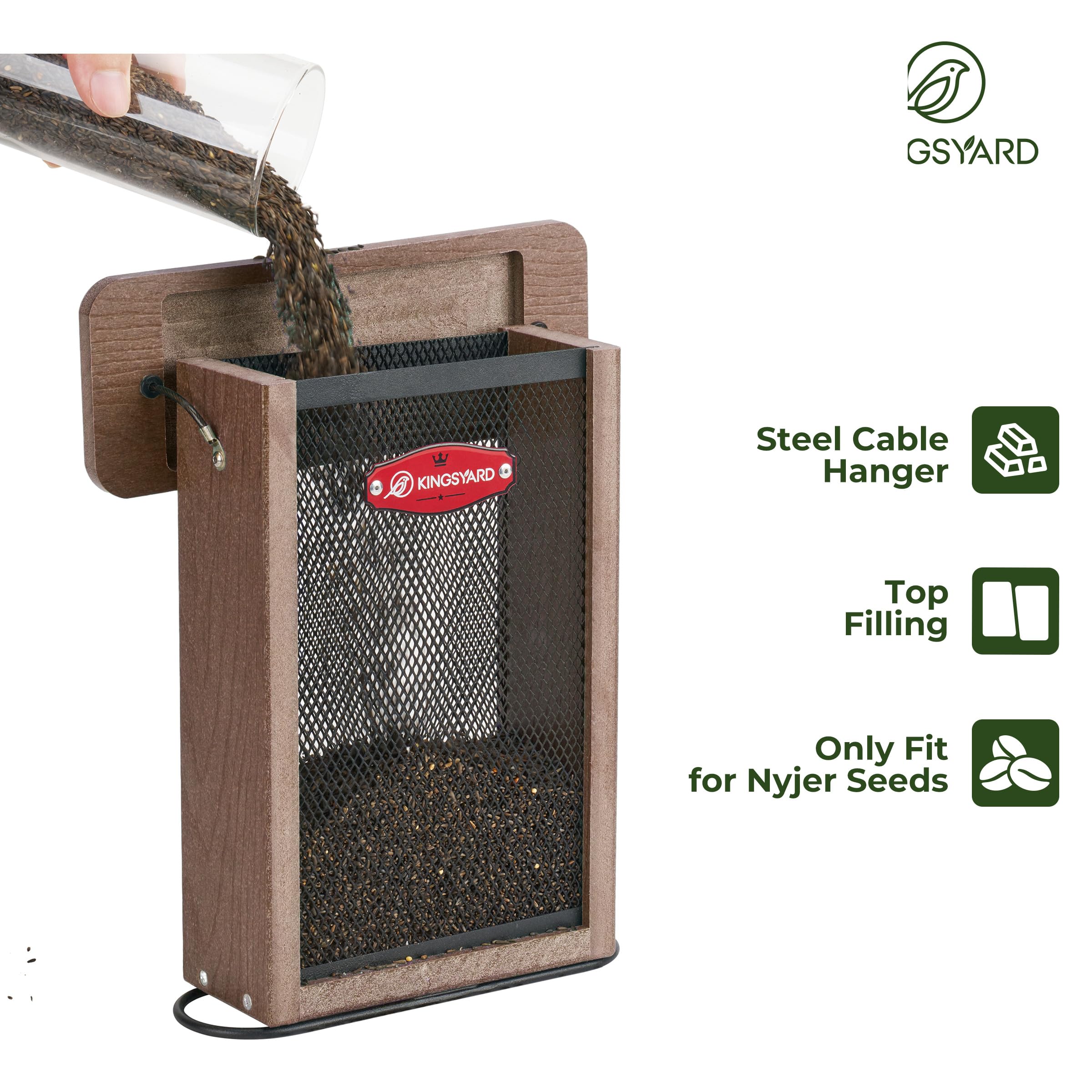 Kingsyard Finch Feeder Nyjer seed opening minimizes spills