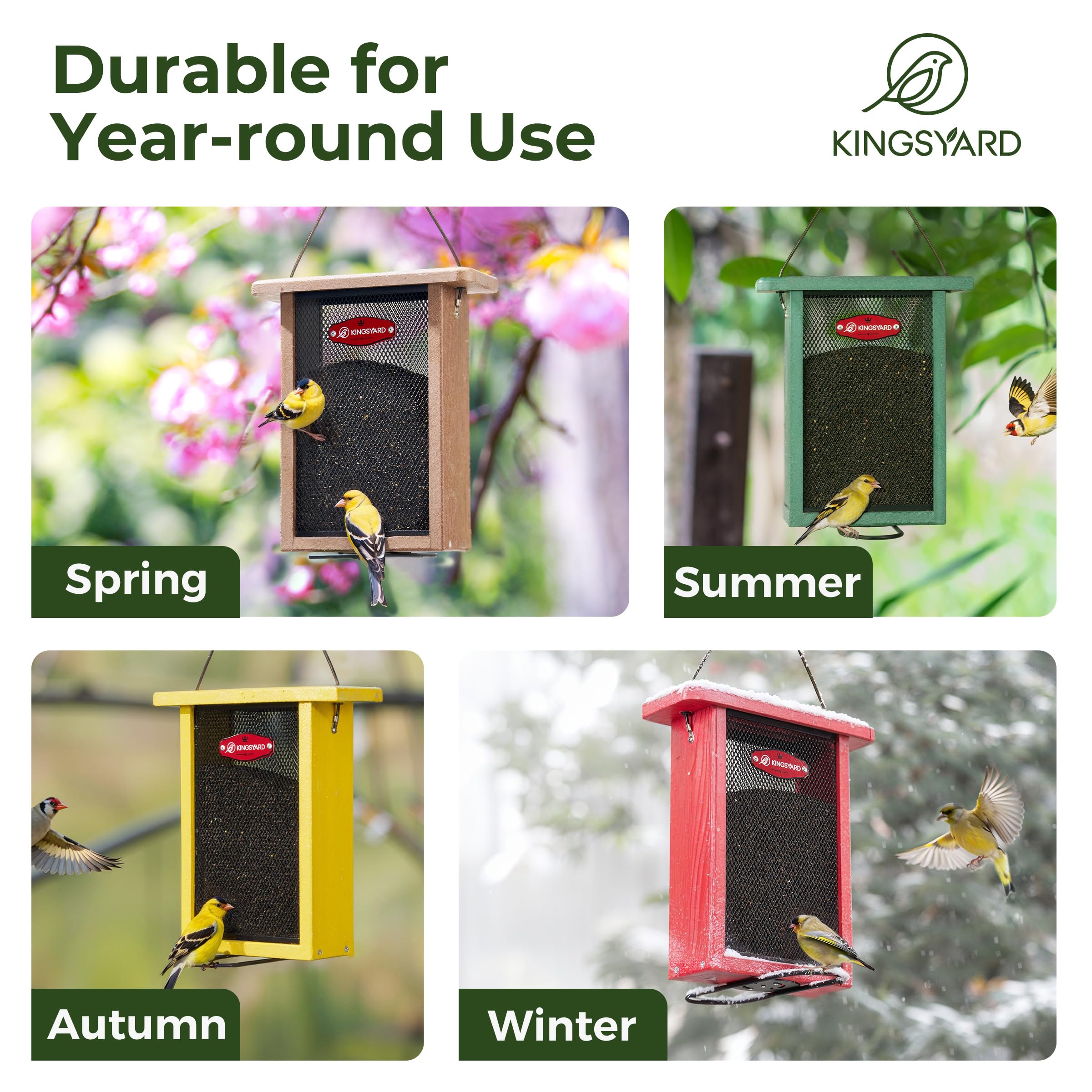 Kingsyard Finch Feeder designed for outdoor hanging in sunny patios