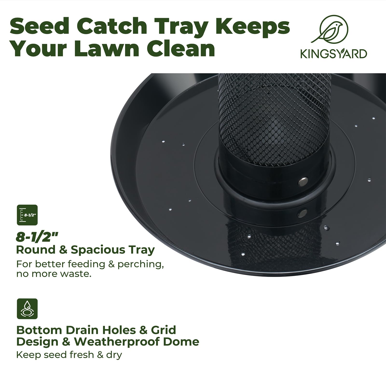 Kingsyard Finch Feeder weather dome shields seeds from rain and snow