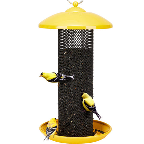 Kingsyard finch feeder outdoors yellow mesh tube attracts goldfinches with 360 degree dining