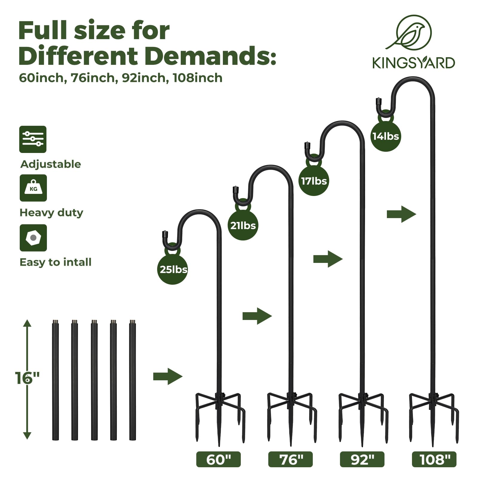 Kingsyard five-prong base provides stable support in windy weather