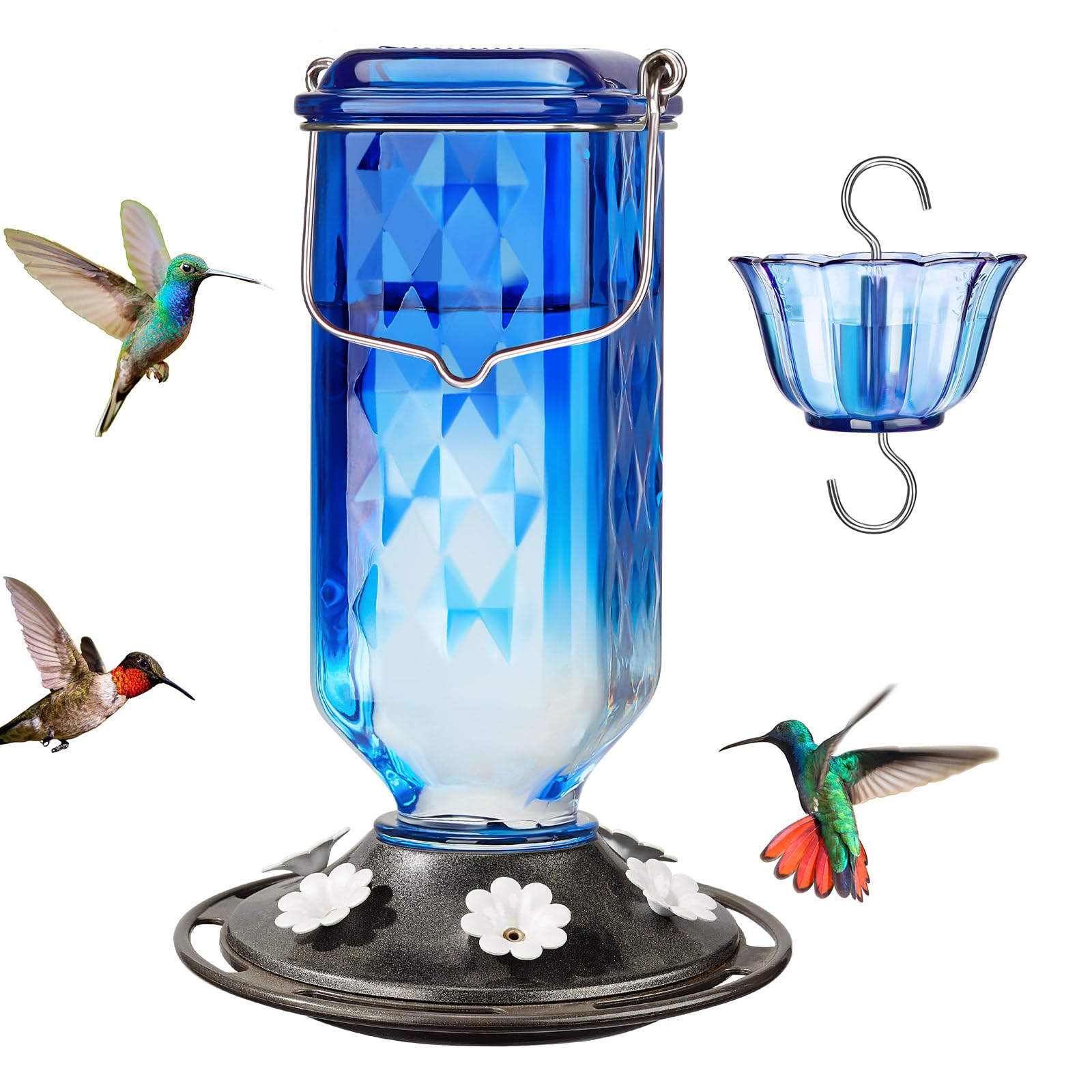 Kingsyard glass hummingbird feeder 24oz highlights vibrant nectar for multiple hummingbirds in the garden.