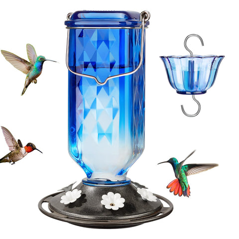 Kingsyard glass hummingbird feeder 24oz highlights vibrant nectar for multiple hummingbirds in the garden.