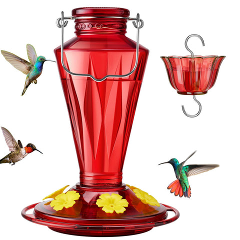 Kingsyard glass hummingbird feeder with 6 flower ports attracts hummingbirds and simplifies nectar monitoring.