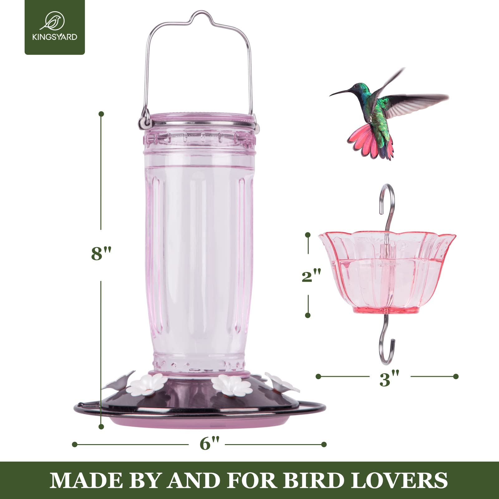 Kingsyard six-port nectar feeder enhances garden color for hummingbirds.