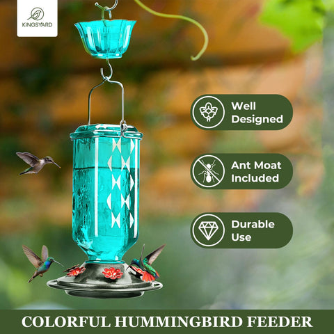 Kingsyard hummingbird feeder with ant moat protects nectar from ants